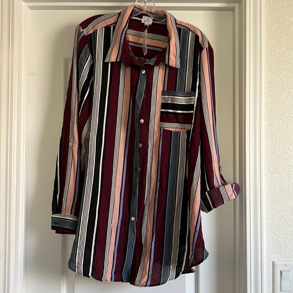 NWT 3X Maroon Stripped Blouse